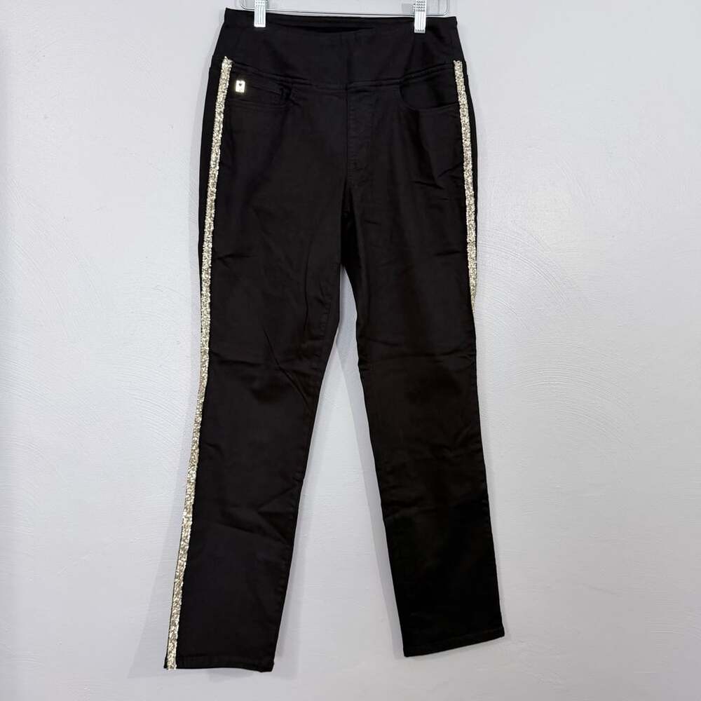 Belle By Kim Gravel Sequin Side Stripe Pants Size 8 Black